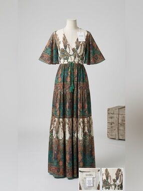 Easel - Boho  Green Paisley V-Neck Maxi Dress retails for $189 USD